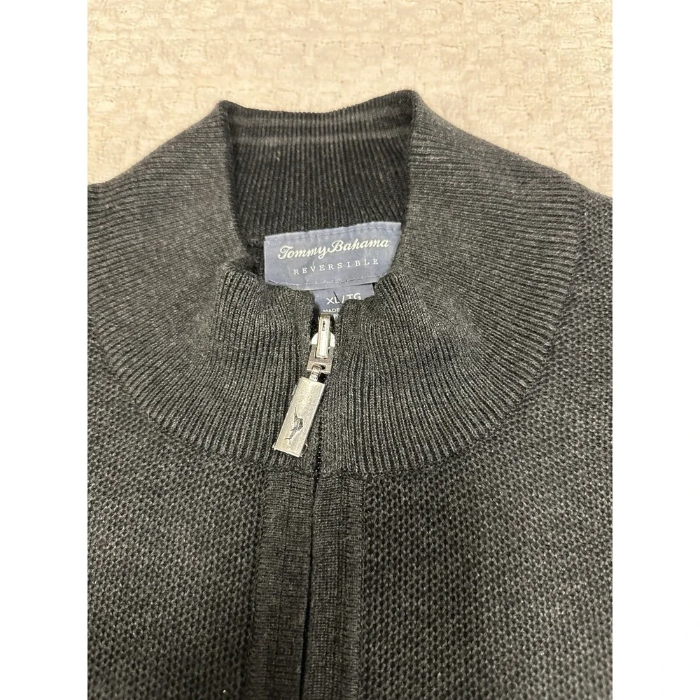 Tommy Bahama Reversible‎ Quarter Zip Sweater XL Gray 100% Pima Cotton Pullover